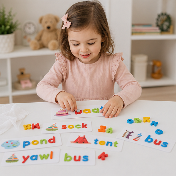Wooden Alphabet Learning Toy - Educational Spelling Activity Set for Preschool Literacy and Cognitive Development