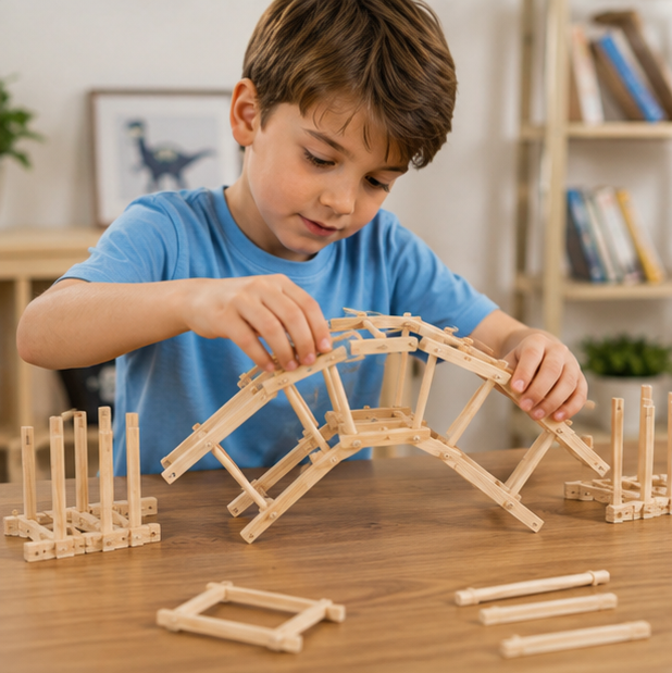 Wooden Bridge Building Block Kit – DIY Science Construction Model for Kids STEM Learning, Creative Assembly and Educational Play