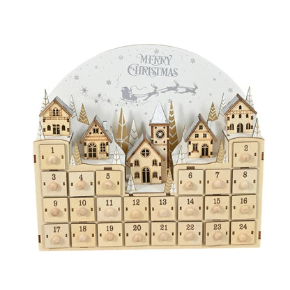 LED Countdown Christmas Tree & Reindeer Houses – Decorative Wooden Advent Calendar with Lights, Holiday Home Decoration for Christmas