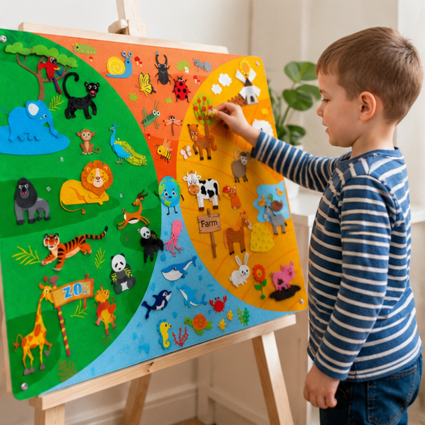 Zoo Animal Felt Story Board - Montessori Storytelling Activity Set for Interactive Learning and Imaginative Play