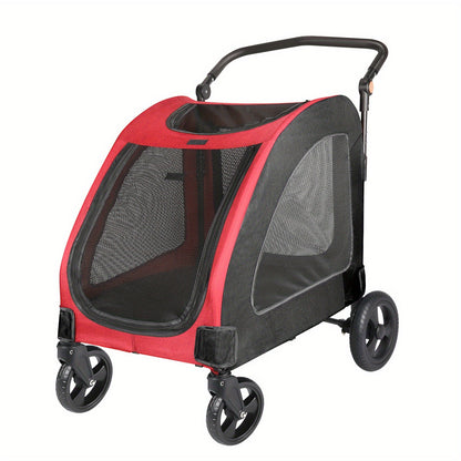 Spacious Heavy-Duty Pet Stroller – 120lb Capacity Dog & Cat Travel Stroller with 360° Wheels, Mesh Panels & One-Step Folding Design for Outdoor Adventures