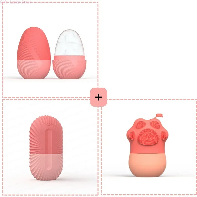 Ice Roller Facial Beauty Tool Set – Skin-Tightening Roller with Brush & Mat for Relaxing Skincare, Glow Boost & Cooling Massage