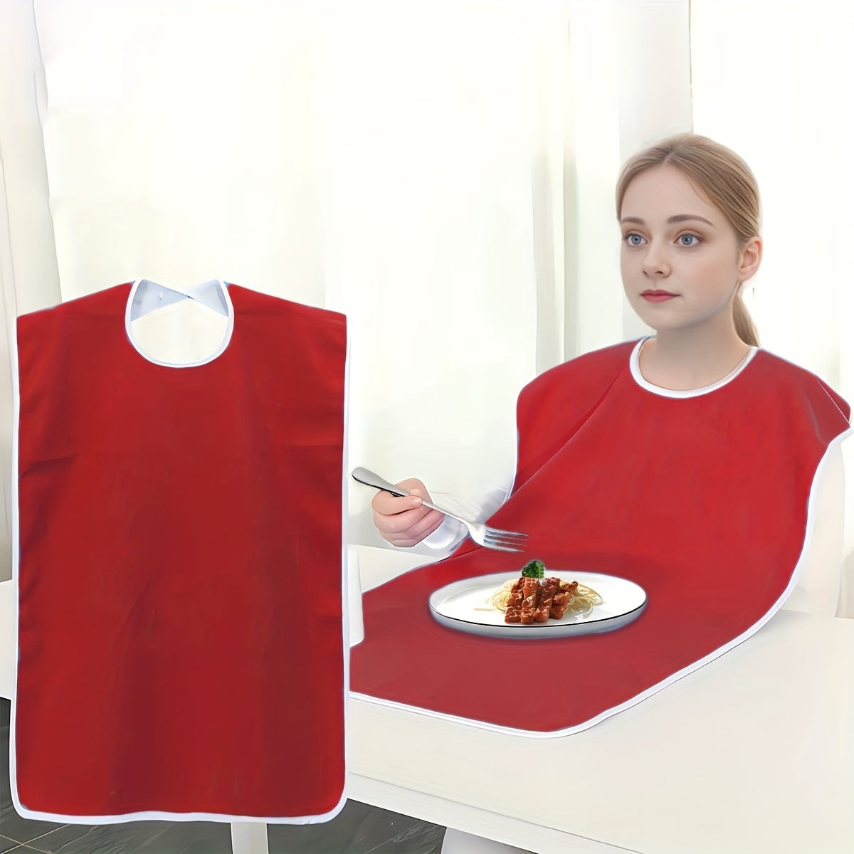 Adjustable Adult Bib – Machine Washable Red and Gray Fleece Bib for Elderly, Nursing, and Comfortable Everyday Protection