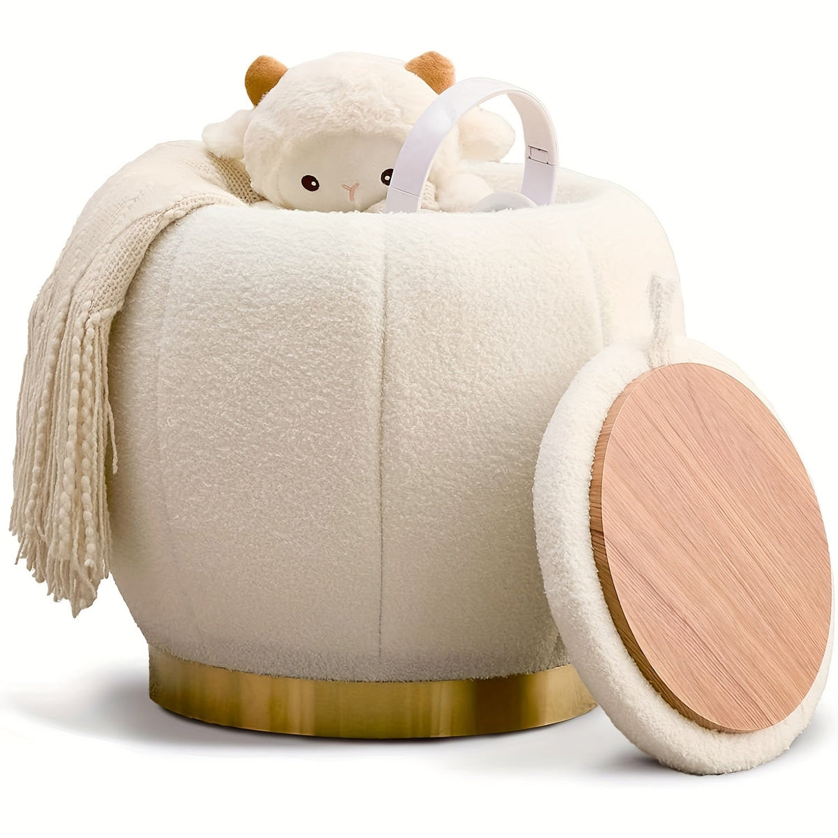 Floral Padded Velvet Round Storage Ottoman – Soft Seat with Natural Wood Frame for Living Rooms, Entryways & Compact Spaces