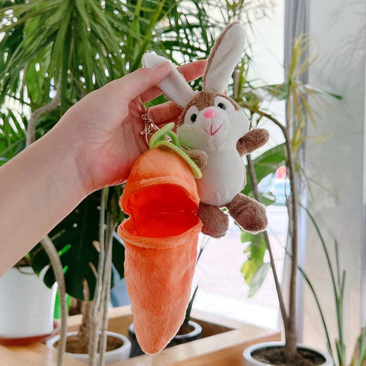Adorable Bunny in Carrot Plush Keychain – Cute Anime-Inspired Stuffed Doll Gift