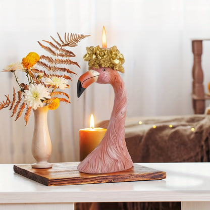Pink Flamingo Candle Holder – Elegant Tropical Table Decor with Gold Accents for Weddings and Holiday Displays