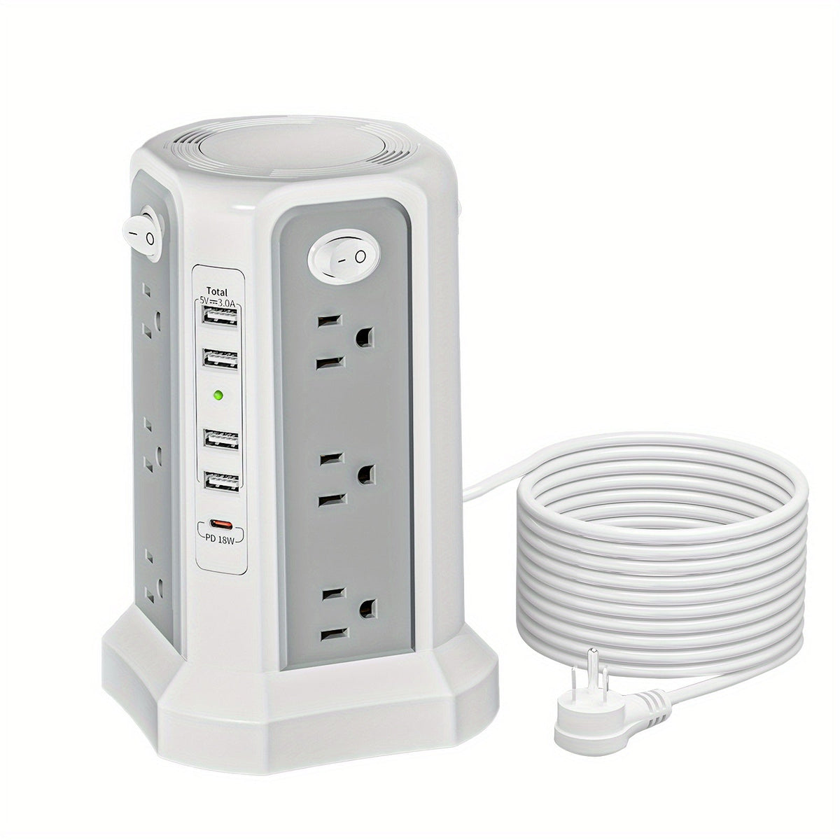 Upgraded Surge Protector Tower – 12 AC Outlets & 5 USB Ports with 10.2ft Cord, Must-Have Charging Station for Home, Office, Travel