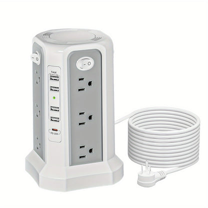 Upgraded Surge Protector Tower – 12 AC Outlets & 5 USB Ports with 10.2ft Cord, Must-Have Charging Station for Home, Office, Travel