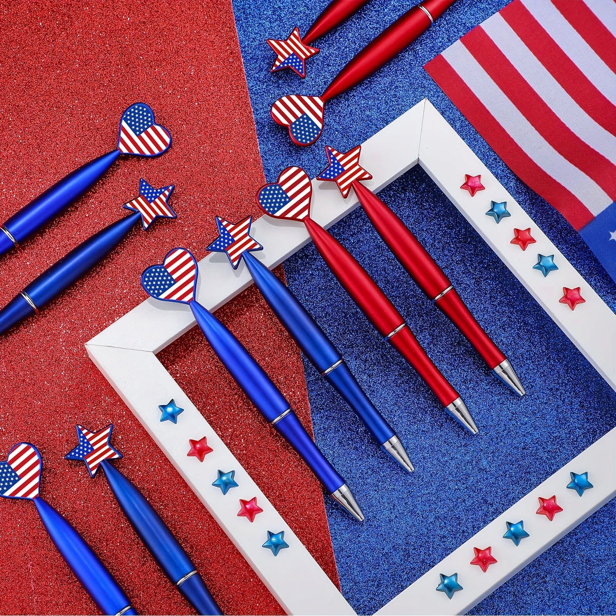 28pcs Flag Pens Independence Day Gift Patriotic Retractable 1.0mm Black Ink Ballpoint Pens