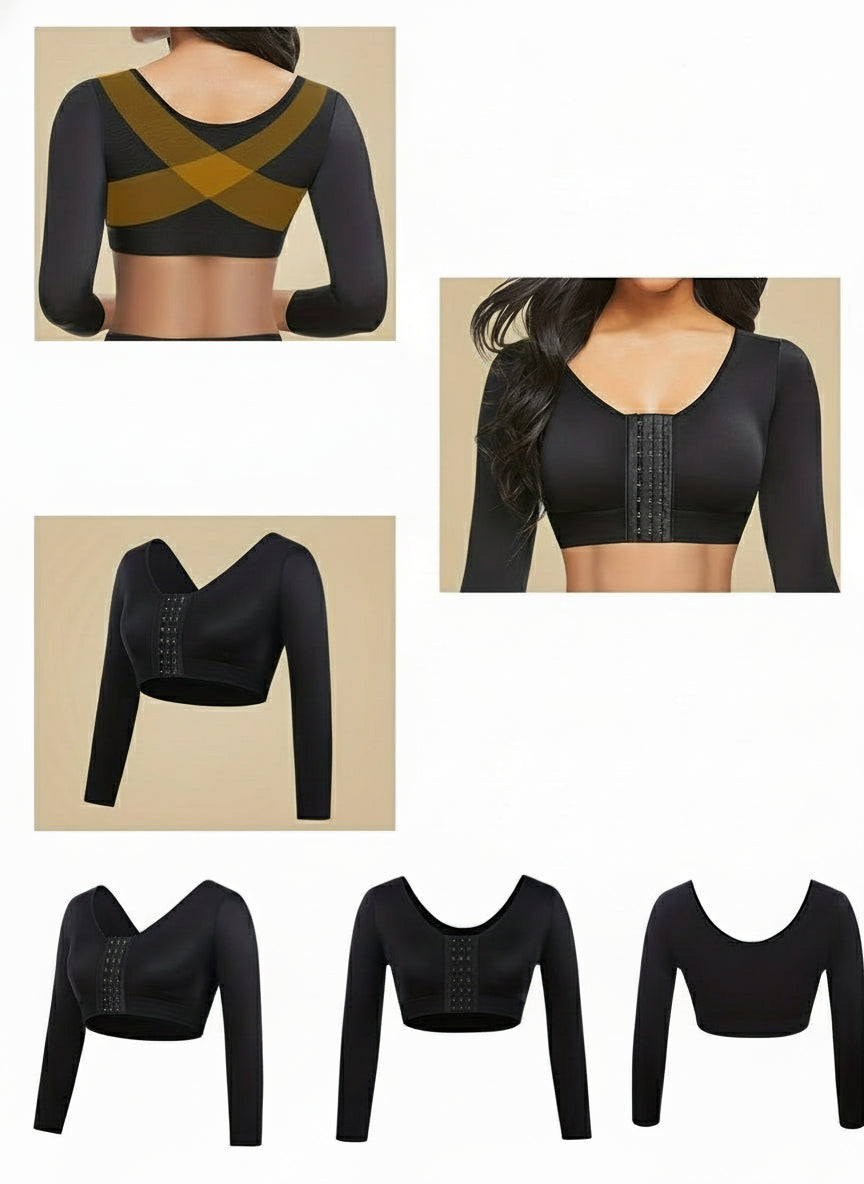 Long Sleeve Compression Arm Slimmer Top –  Shapewear with Chest Push-Up Support for Arm Sculpting, Recovery, Slimming & Autumn Layering