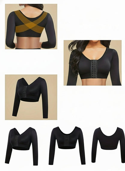 Long Sleeve Compression Arm Slimmer Top –  Shapewear with Chest Push-Up Support for Arm Sculpting, Recovery, Slimming & Autumn Layering