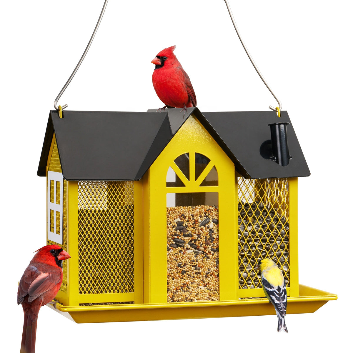 Triple-Tube Bird Feeder House- Weatherproof Mesh Feeder for Cardinals, Finches, Chickadees & Wild Backyard Birds