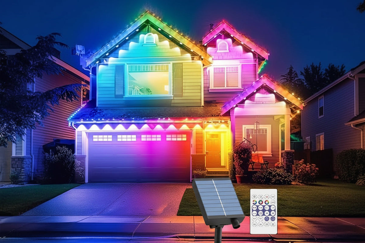 RGB Solar Eaves String Lights – 33ft Outdoor LED System with 20 Modes & 25 Bulbs for House, Party, Valentine’s, and Christmas Decorations from Local Warehouse Stock