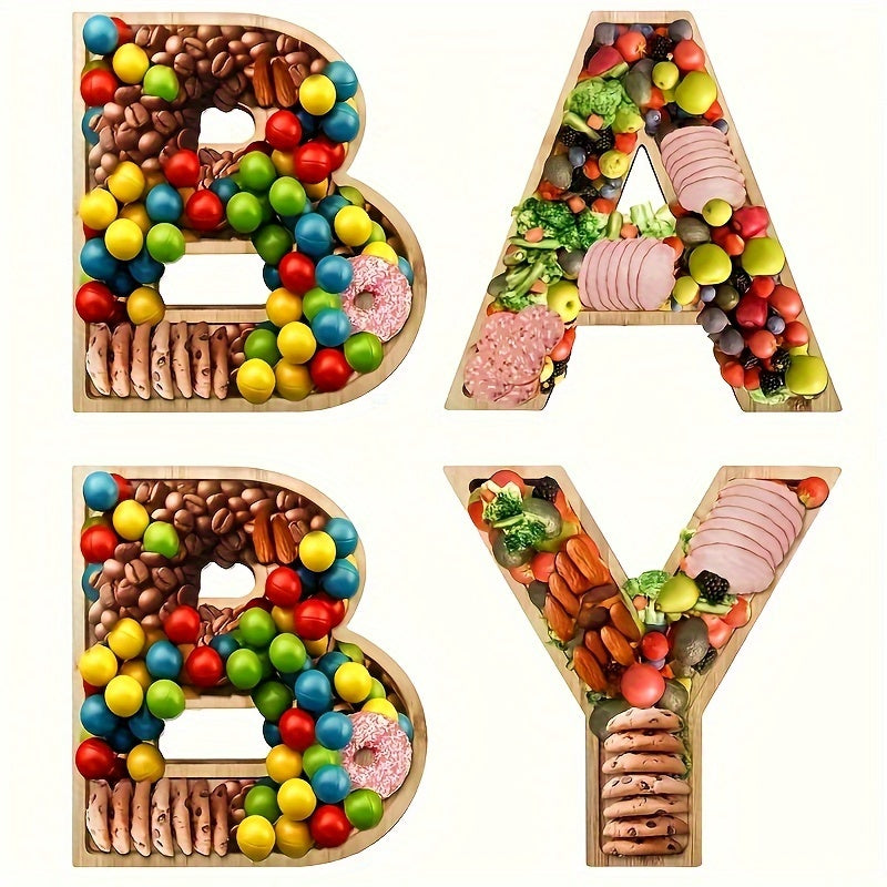 Baby-Shaped Charcuterie Tray Set- 4-Piece Wooden Letter Boards for Gender Reveal, Baby Shower, or Birthday Party Snacks