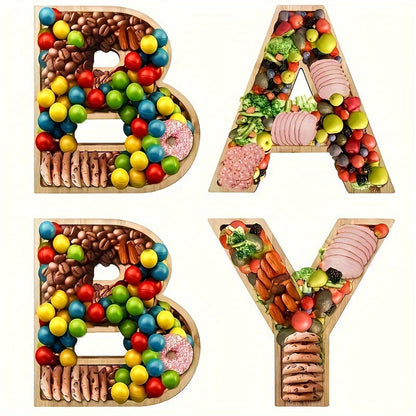 Baby-Shaped Charcuterie Tray Set- 4-Piece Wooden Letter Boards for Gender Reveal, Baby Shower, or Birthday Party Snacks