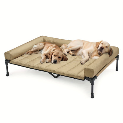 Raised Breathable Cooling Elevated Dog Bed with Pillow-Top – Mesh Bolster Pet Cot for Indoor/Outdoor Summer Comfort & Joint Support