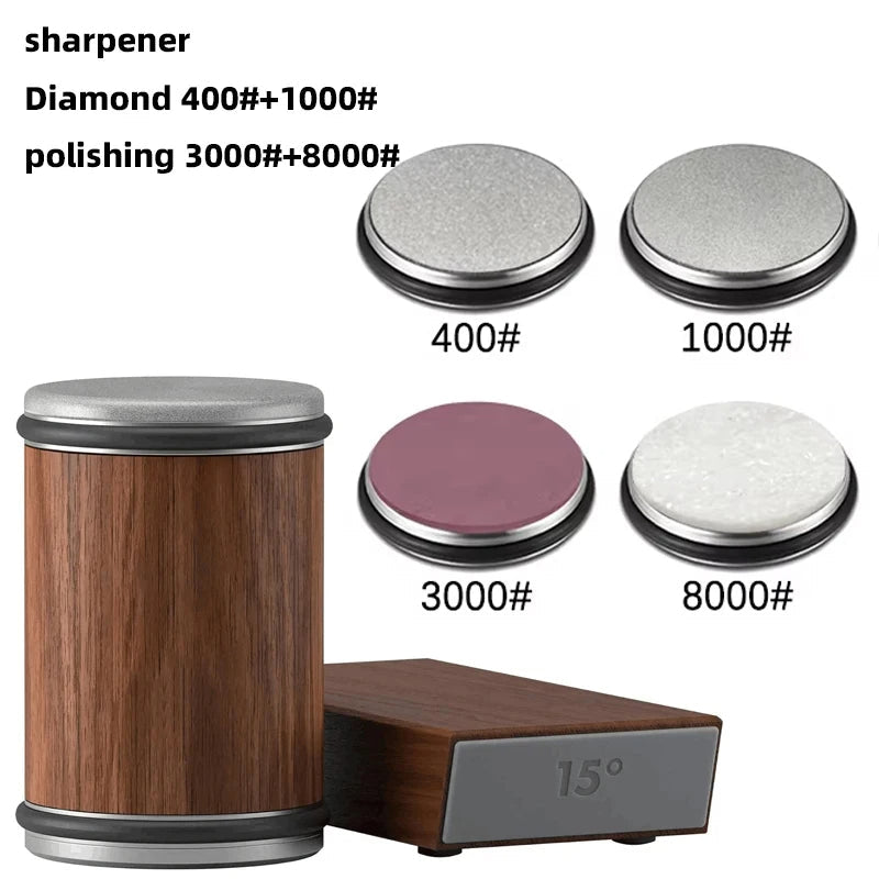 Rolling Knife Sharpener & Magnetic Holder Set – Diamond Sharpening Stone with 15° & 20° Angle Roller for Effortless Blade Perfection