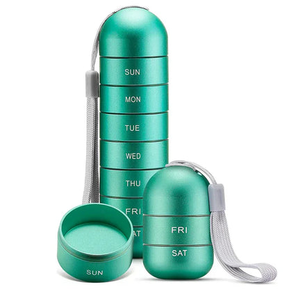 Aluminum 7 Days Portable Pill Organizer for Travel, Pill Box Pill Container