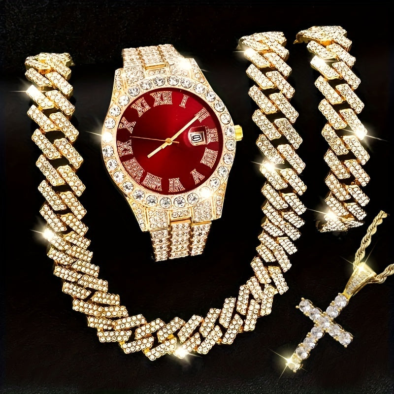Men’s Watch and Jewelry Gift Set – Cross Necklace, Bracelet and Stylish Watch Combo for Fashionable Everyday and Special Occasions