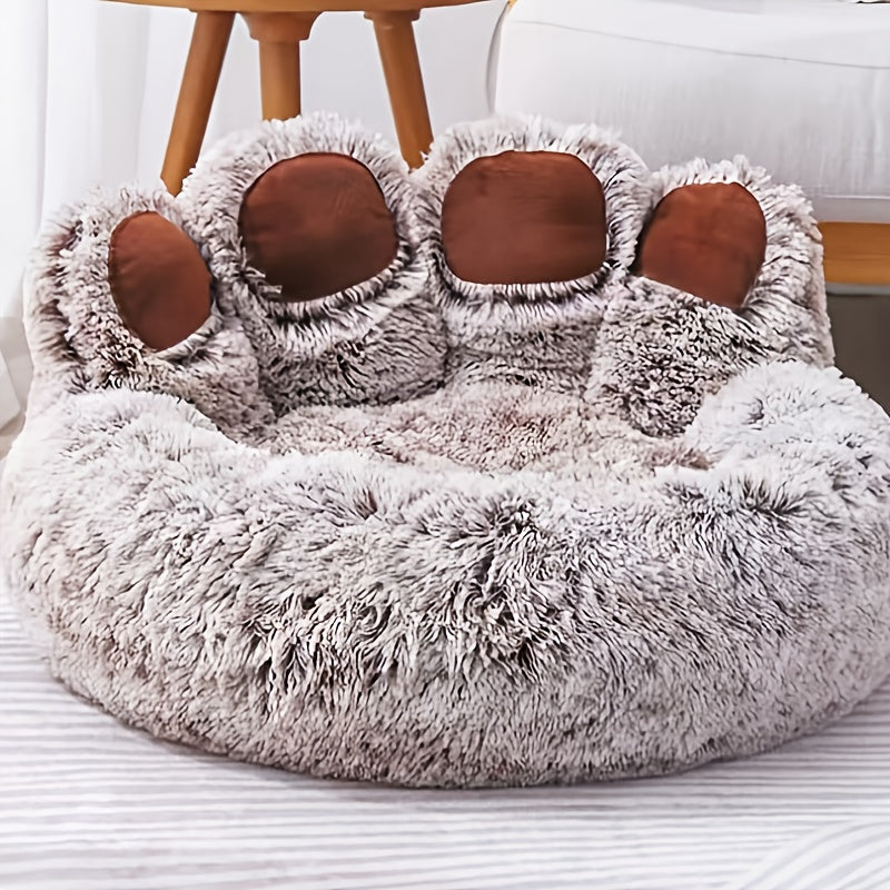 Plush Bear Paw Pet Bed - 6 Color Extra Large, Cozy All-Season Nest for Cats & Dogs, No Assembly Needed
