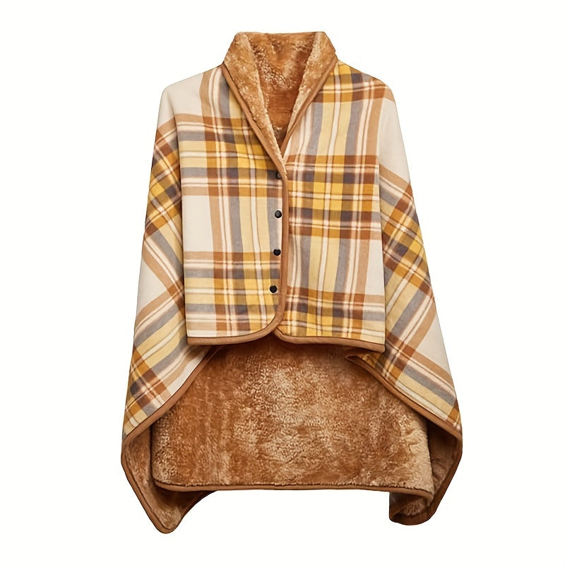 Cozy Checkered Knit Blanket – Double-Layer Soft Polyester Throw for Office Naps, Winter Warmth, and Stylish Home Comfort