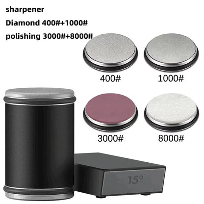 Rolling Knife Sharpener & Magnetic Holder Set – Diamond Sharpening Stone with 15° & 20° Angle Roller for Effortless Blade Perfection