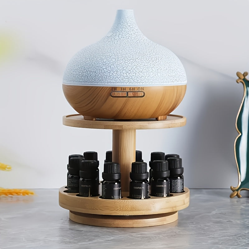 Vintage Wooden Essential Oil Display Rack – Double Layer Rotating Organizer with Glass Top for Stylish Aromatherapy Storage and Display
