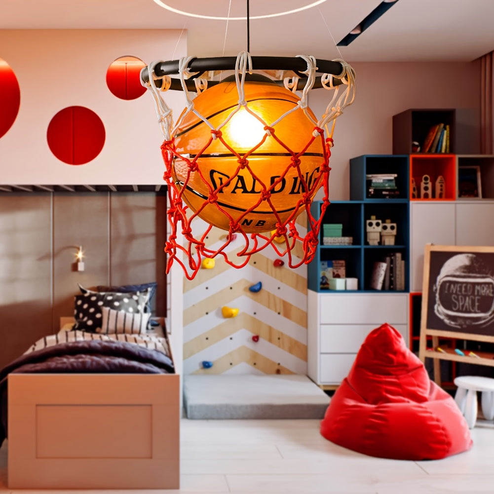 Art Deco Basketball Net Pendant Light – Matte Metal Chandelier Perfect for Game Room, Sports Bar, and Modern Home Lighting Décor