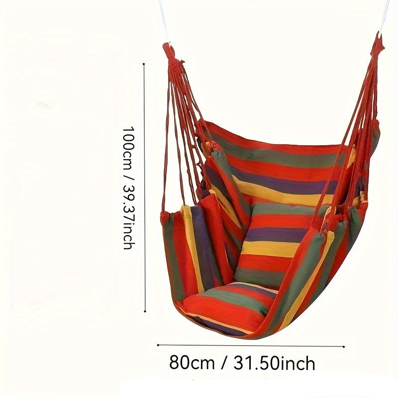 Striped Hammock Chair – Hanging Rope Swing Seat with Cushions for Porch, Patio, Bedroom & Camping