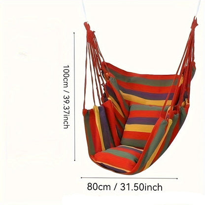 Striped Hammock Chair – Hanging Rope Swing Seat with Cushions for Porch, Patio, Bedroom & Camping