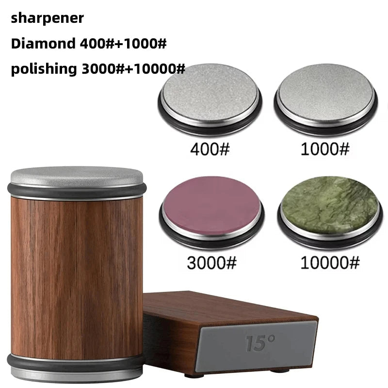 Rolling Knife Sharpener & Magnetic Holder Set – Diamond Sharpening Stone with 15° & 20° Angle Roller for Effortless Blade Perfection