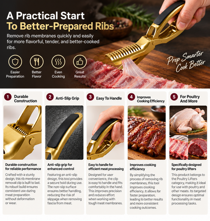 Rib Membrane Removal Clip – Sturdy Non-Slip Meat Fascia Remover Tool for Easy Rib Preparation, BBQ, Grilling and Kitchen Cooking
