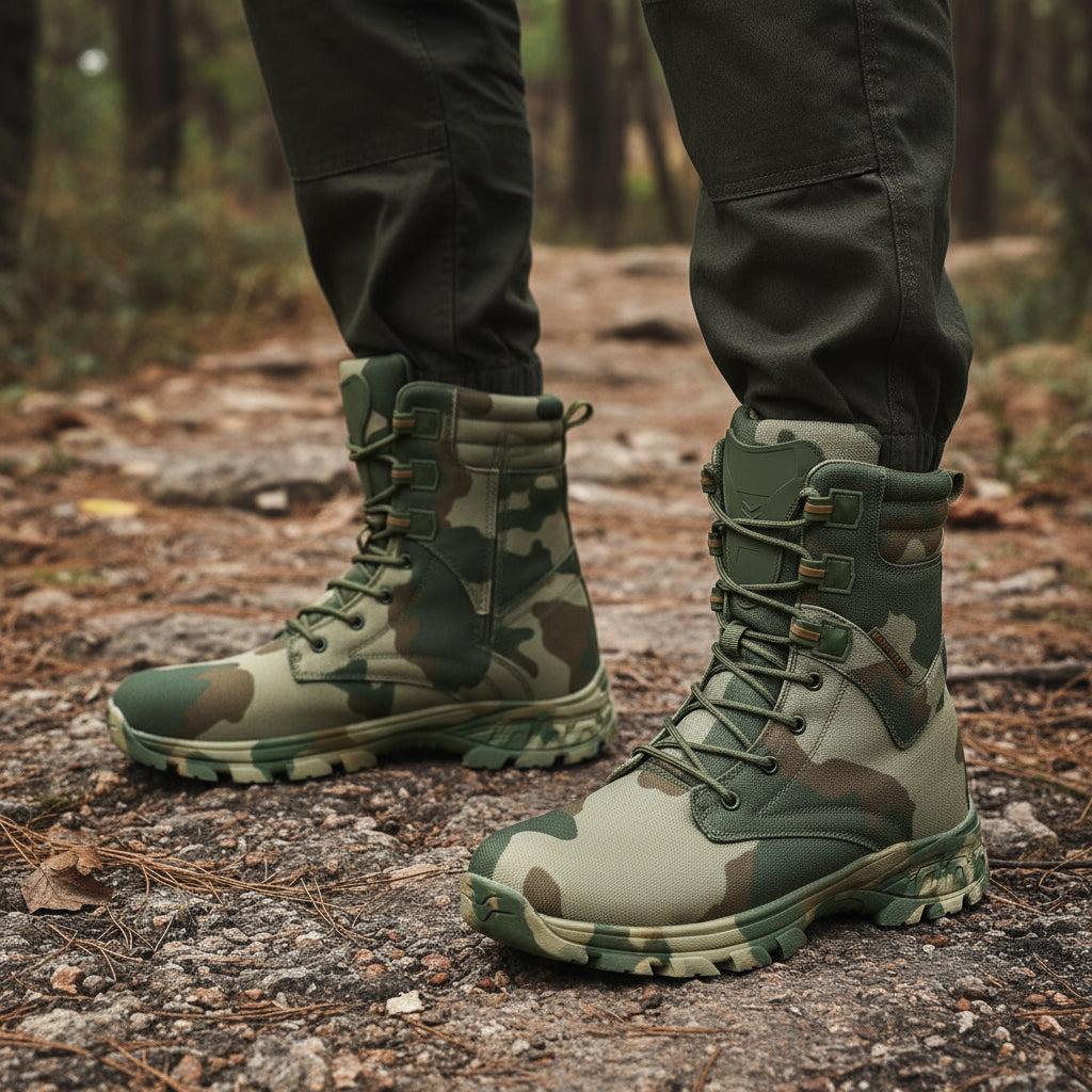 Men’s Camo High-Top Hiking Boots – Non-Slip Lace-Up Outdoor Work Shoes for Trekking, Hunting & Adventure