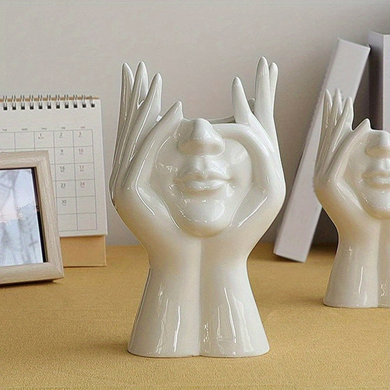 Modern Human Face Art Vase – Decorative Sculpture Planter for Dry Flowers, Table Centerpieces, Wedding, Office and Home Decor