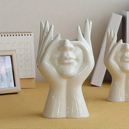 Modern Human Face Art Vase – Decorative Sculpture Planter for Dry Flowers, Table Centerpieces, Wedding, Office and Home Decor