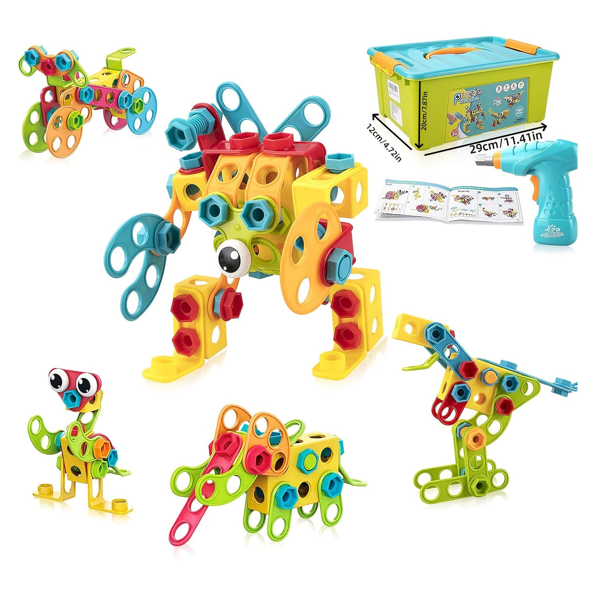 Educational STEM Building Blocks Set – 195pcs Creative Construction Toys for Kids 3+ with Storage Box for Learning Play