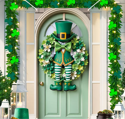 St. Patrick’s Day Door Banner – 70.8" Polyester Wreath Design with Shamrocks, Leprechauns & Bow Ties for Indoor & Outdoor Decor