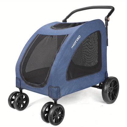 Spacious Heavy-Duty Pet Stroller – 120lb Capacity Dog & Cat Travel Stroller with 360° Wheels, Mesh Panels & One-Step Folding Design for Outdoor Adventures