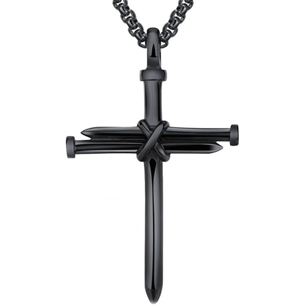 Vintage Stainless Steel Cross Nail Necklace – Christian Jesus Pendant for Men’s Punk Fashion