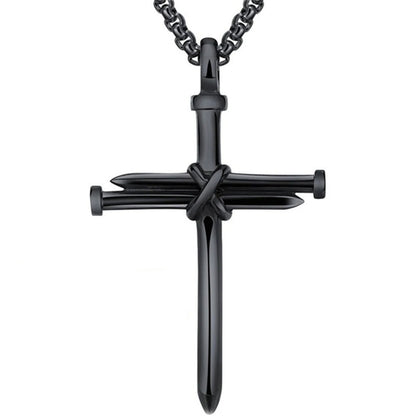 Vintage Stainless Steel Cross Nail Necklace – Christian Jesus Pendant for Men’s Punk Fashion