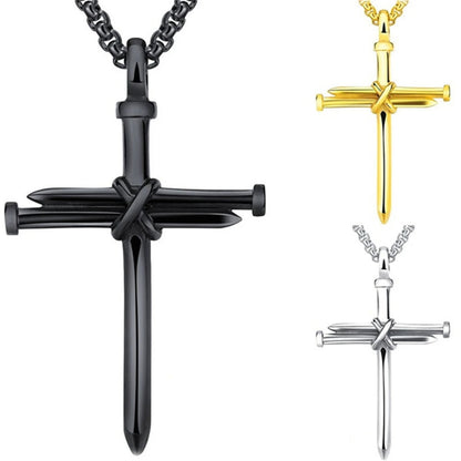 Vintage Stainless Steel Cross Nail Necklace – Christian Jesus Pendant for Men’s Punk Fashion