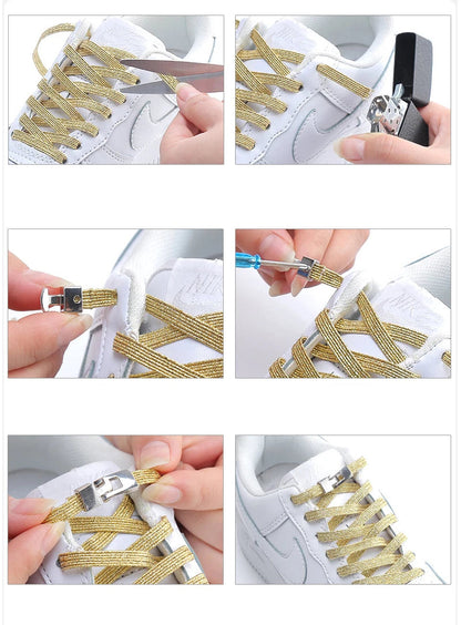 Elastic Shoelaces Sneakers - Colorful No-Tie Flat Laces with Metal Lock for Adults & Kids, Lazy Fit, Stylish Convenience