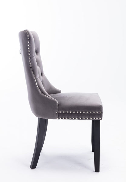A&A Furniture Modern High-End Plush Solid Wood Velvet Soft Cushion Dining Chair with Wooden Legs and Nailhead Trim, 2-Piece Set