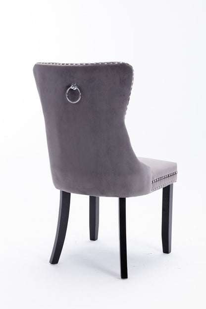 A&A Furniture Modern High-End Plush Solid Wood Velvet Soft Cushion Dining Chair with Wooden Legs and Nailhead Trim, 2-Piece Set