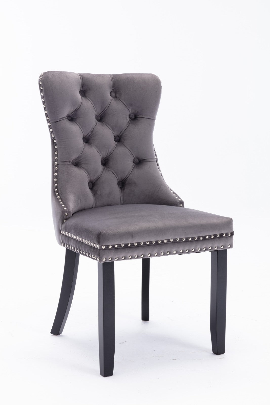 A&A Furniture Modern High-End Plush Solid Wood Velvet Soft Cushion Dining Chair with Wooden Legs and Nailhead Trim, 2-Piece Set