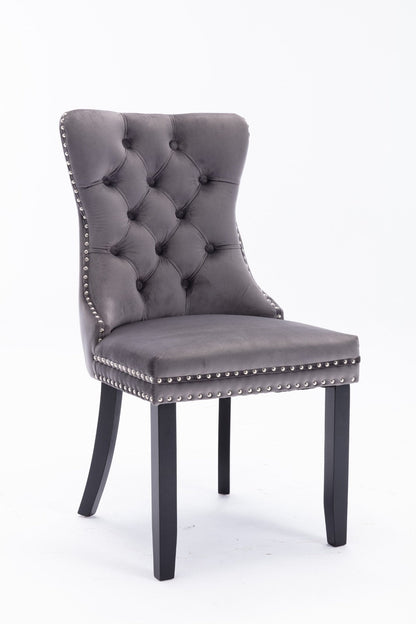 A&A Furniture Modern High-End Plush Solid Wood Velvet Soft Cushion Dining Chair with Wooden Legs and Nailhead Trim, 2-Piece Set