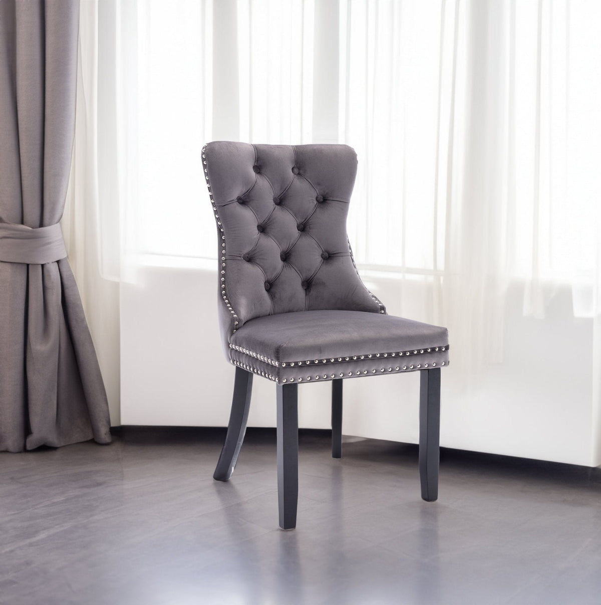 A&A Furniture Modern High-End Plush Solid Wood Velvet Soft Cushion Dining Chair with Wooden Legs and Nailhead Trim, 2-Piece Set