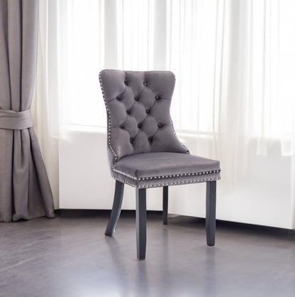 A&A Furniture Modern High-End Plush Solid Wood Velvet Soft Cushion Dining Chair with Wooden Legs and Nailhead Trim, 2-Piece Set