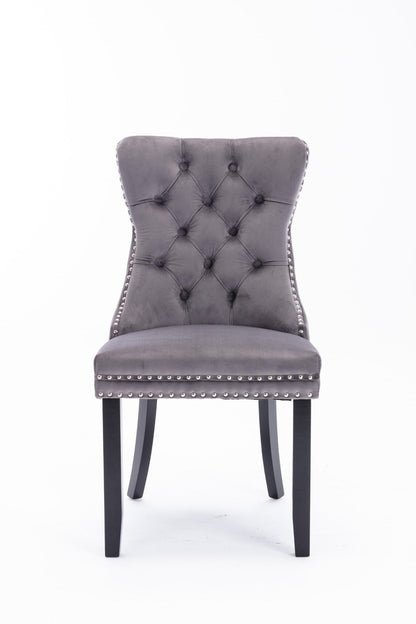 A&A Furniture Modern High-End Plush Solid Wood Velvet Soft Cushion Dining Chair with Wooden Legs and Nailhead Trim, 2-Piece Set