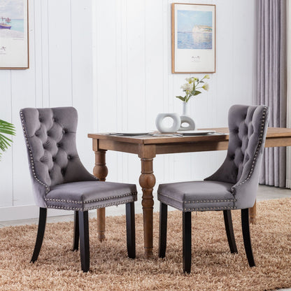 A&A Furniture Modern High-End Plush Solid Wood Velvet Soft Cushion Dining Chair with Wooden Legs and Nailhead Trim, 2-Piece Set